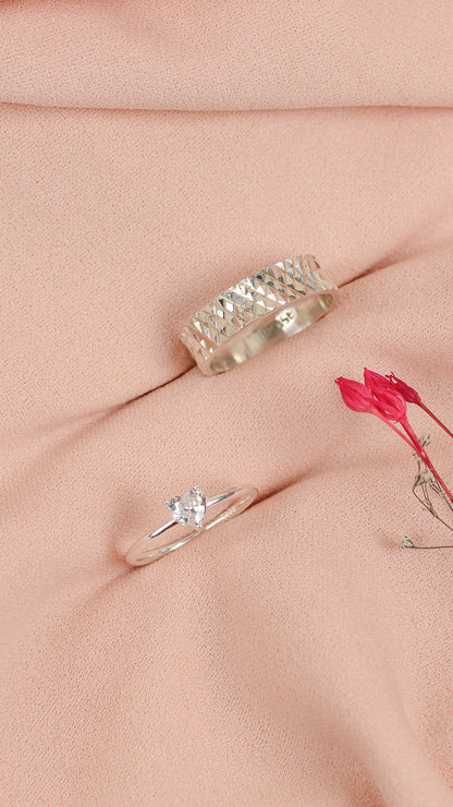 Anillos de promesa para pareja piedra + aro diamantado alto relieve - Plata