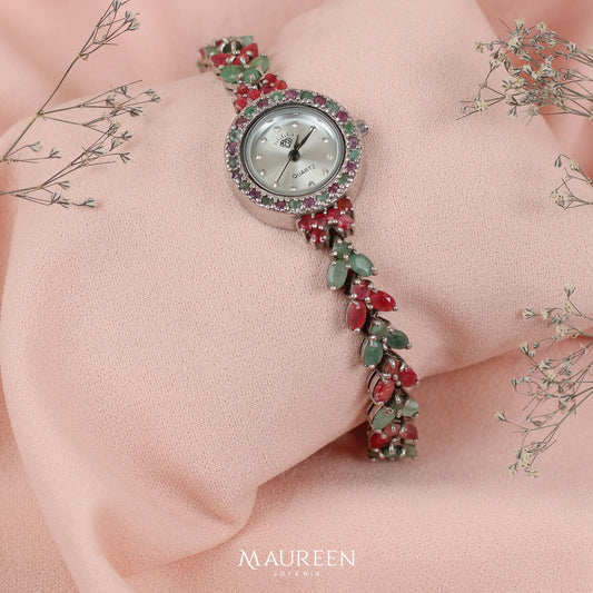 Reloj circular marquesita modelo hoja- Plata