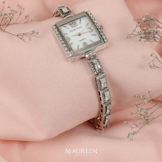 Reloj cuadrado con circones- Plata