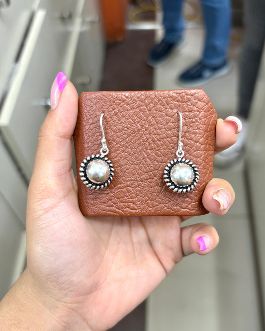 Arete esfera trenzado plata quemada colgante- Plata