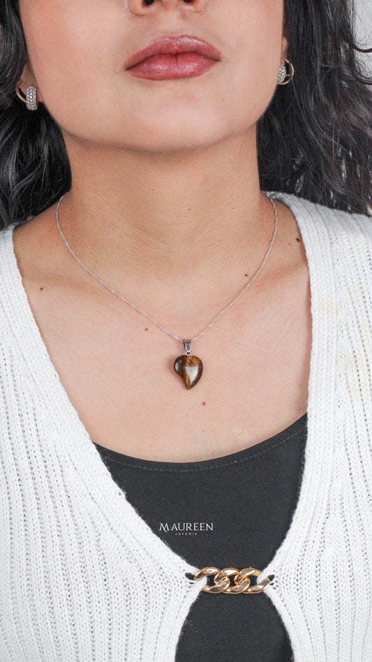 Dije corazón piedra natural - Plata