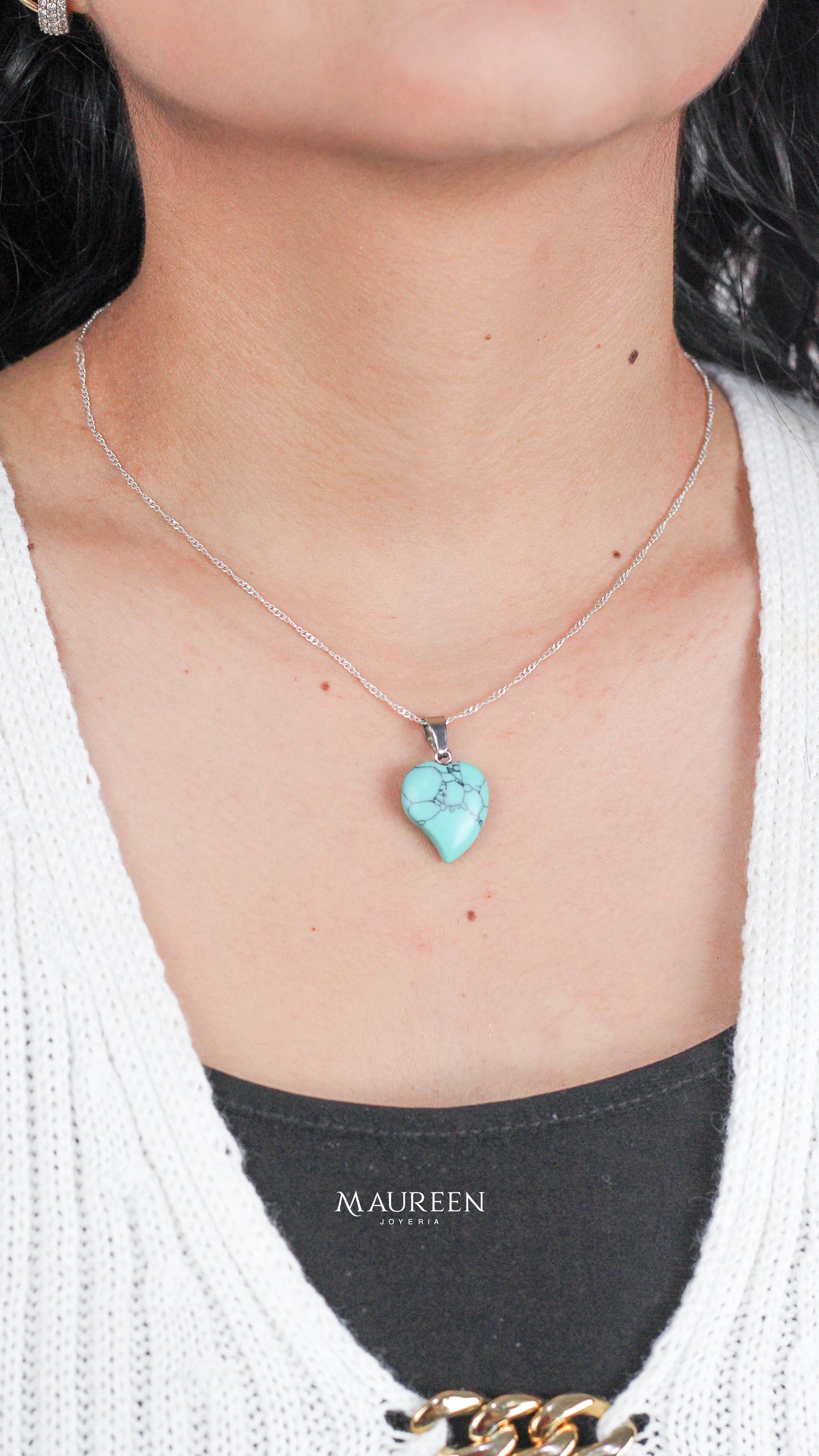 Dije corazón piedra natural - Plata