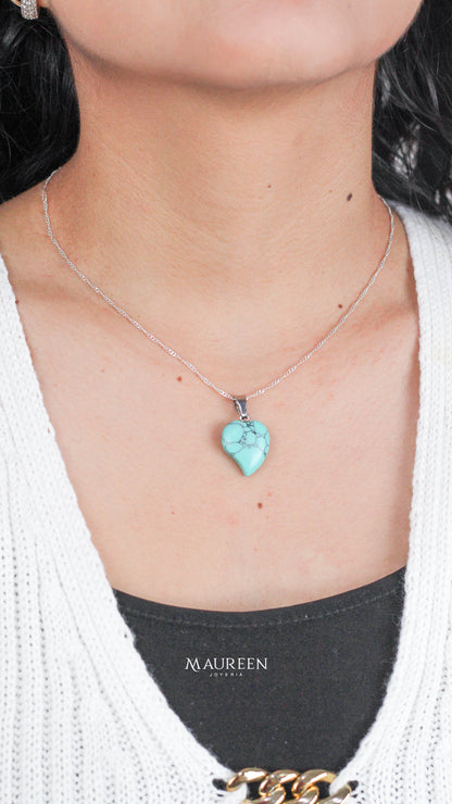 Dije corazón piedra natural - Plata