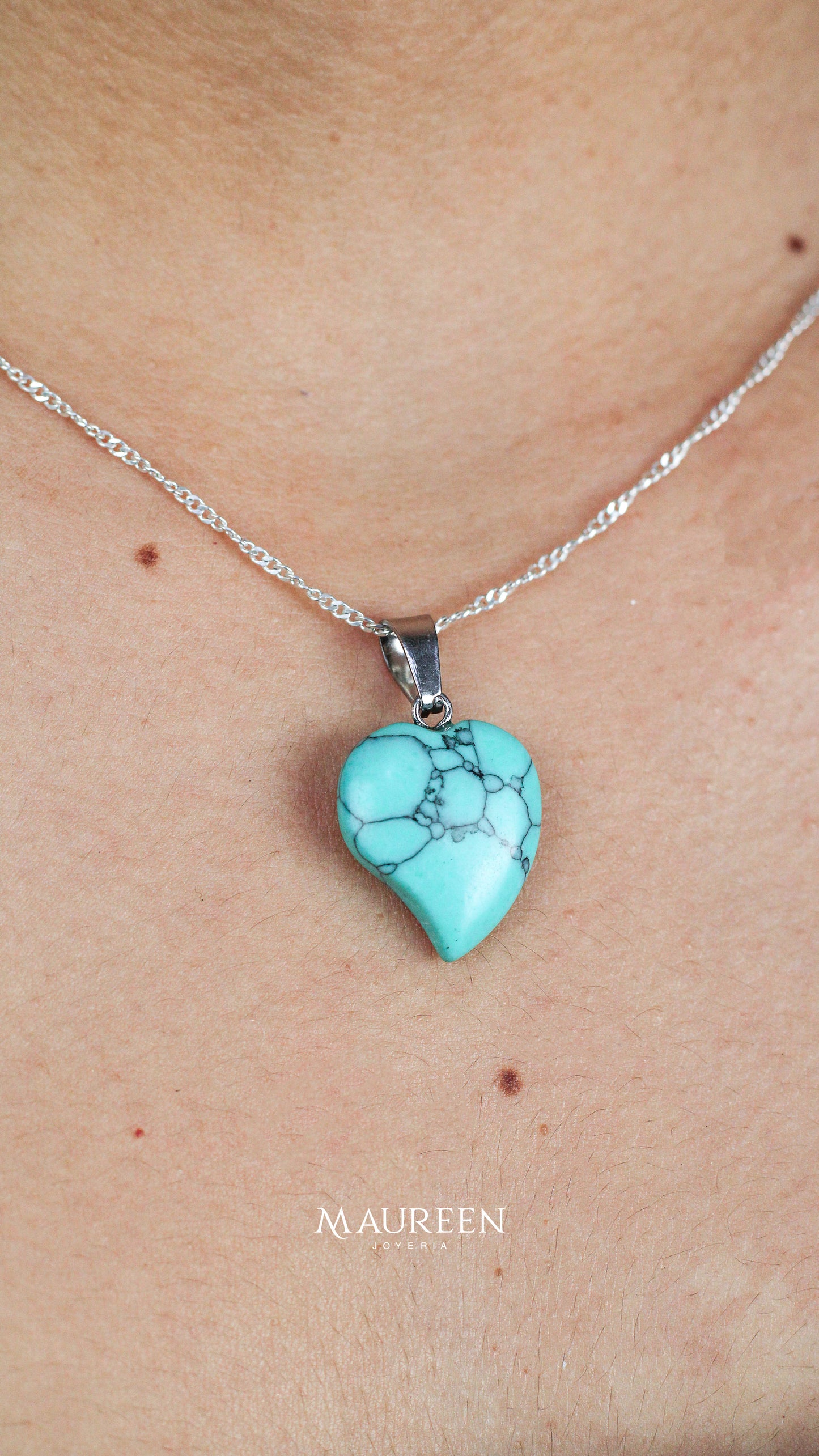 Dije corazón piedra natural - Plata