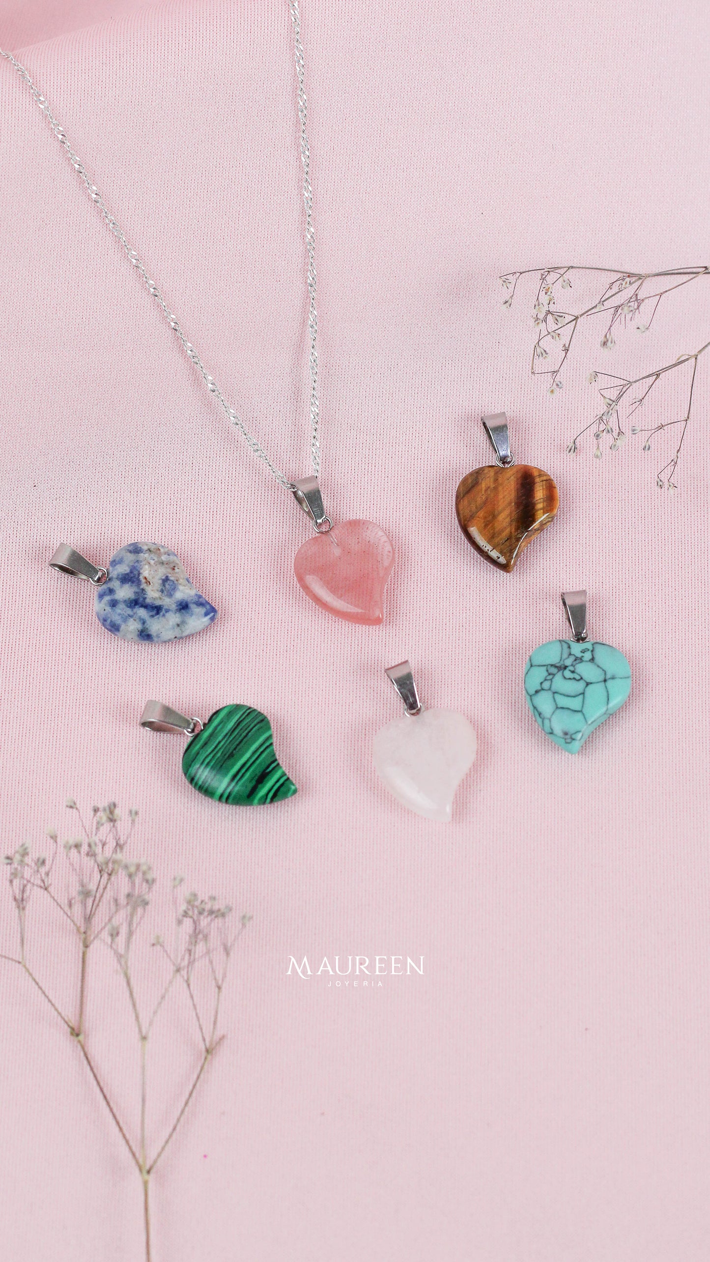 Dije corazón piedra natural - Plata