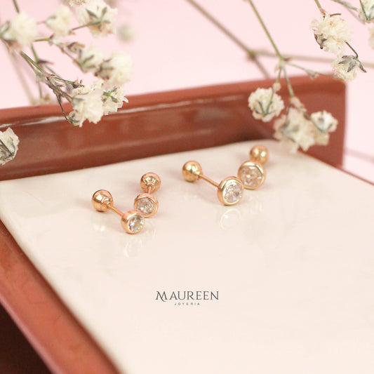 Arete abridor tornillo circon circular - Oro