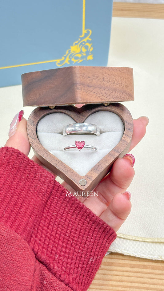 Anillos de promesa para pareja piedra rubi+ aro liso    - Plata