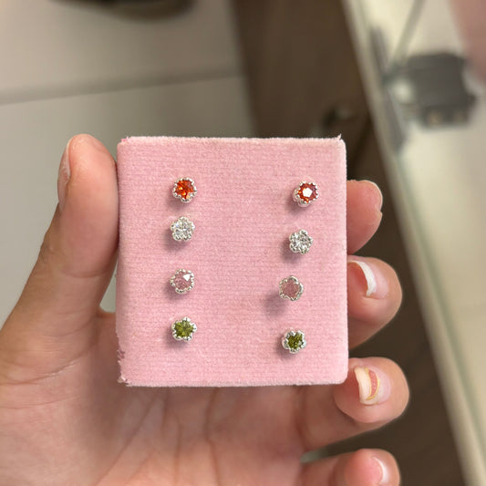 Arete tornillo flores pequeñas - Plata