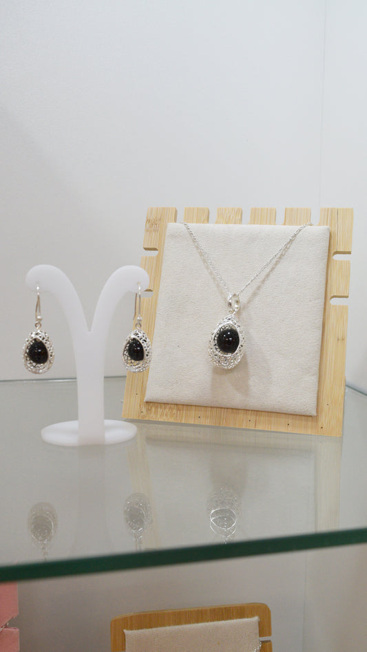 Juego tejido canasta piedra negra - Plata