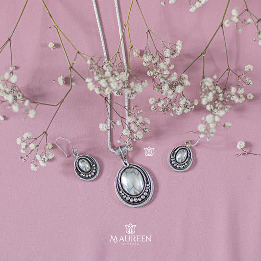 Juego ovalado colgante - Plata quemada