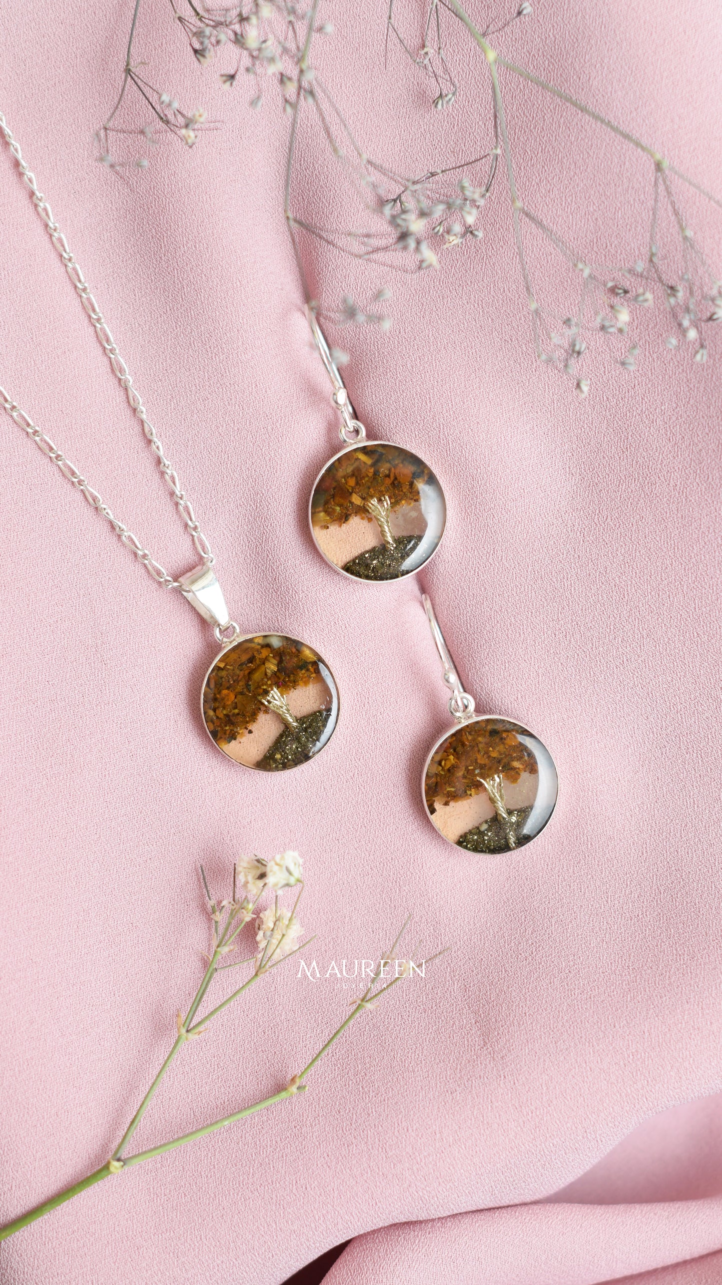 Juego de árbol de la vida inmortalizado piedra cuarzo - Plata