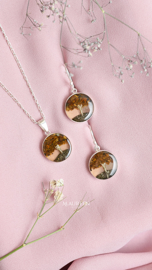 Juego de árbol de la vida inmortalizado piedra cuarzo - Plata