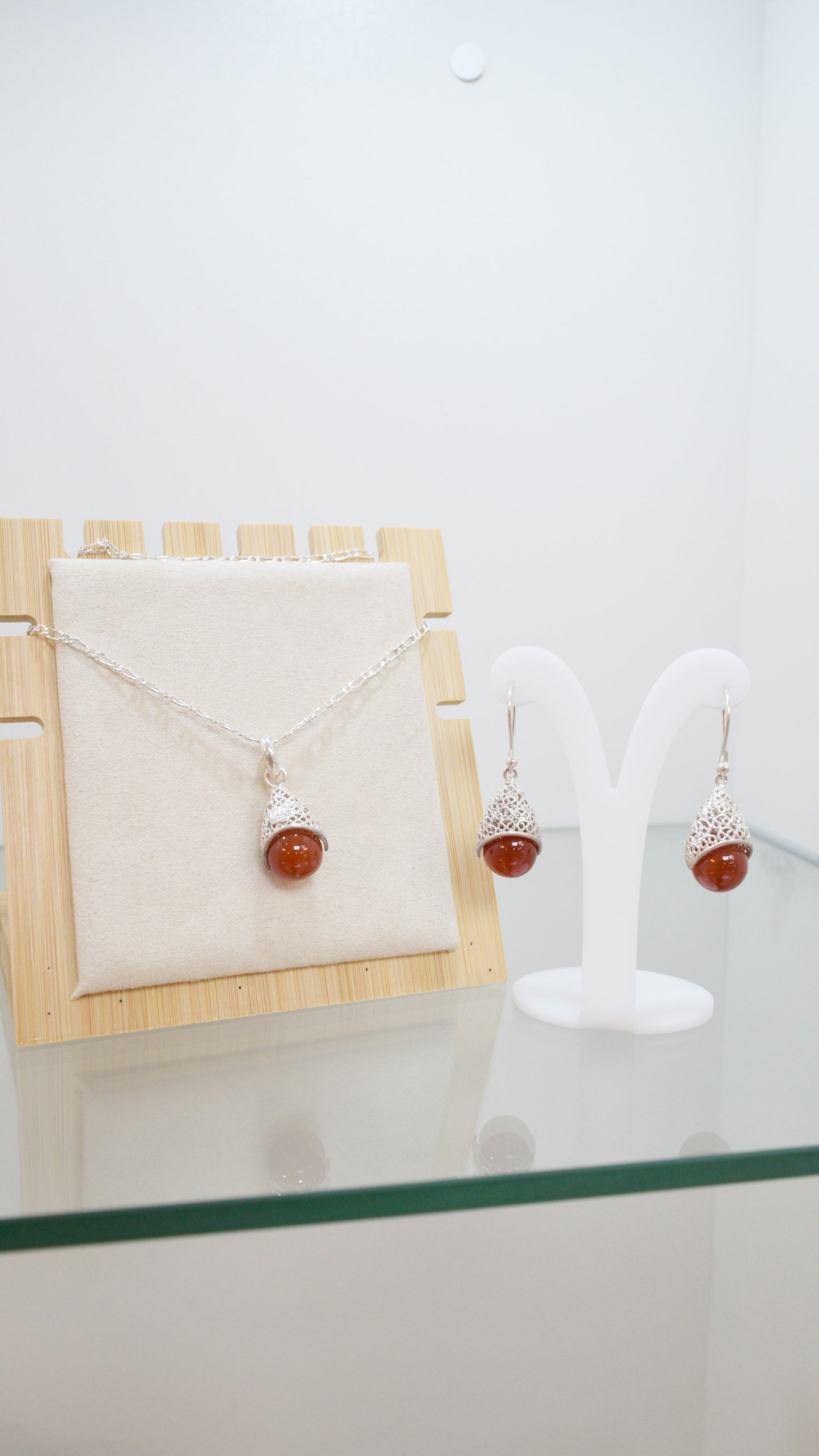 Juego tejido piedra agata - Plata