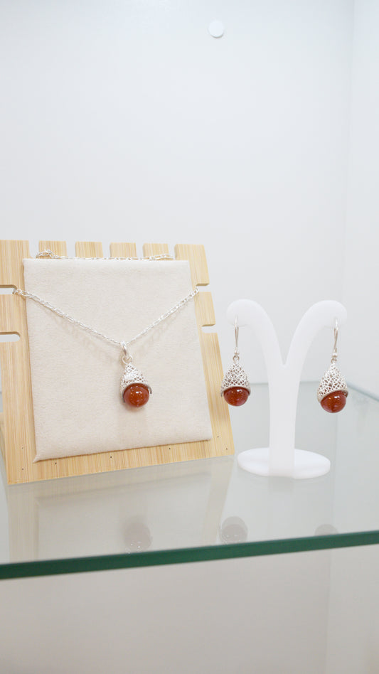 Juego tejido piedra agata - Plata