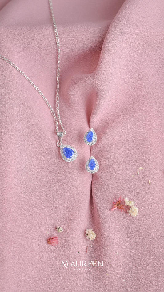 Juego gota opalo azul - Plata