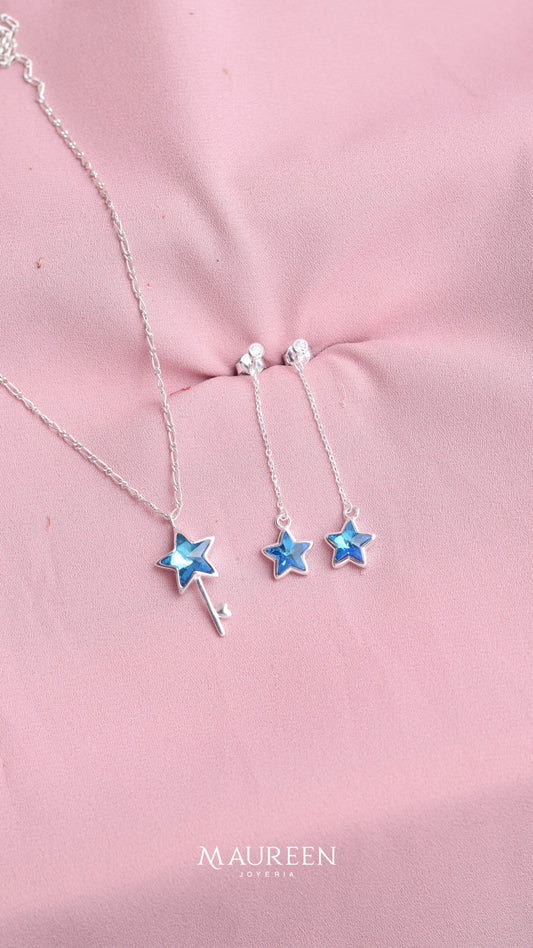 Juego estrella cristal azul  - Plata