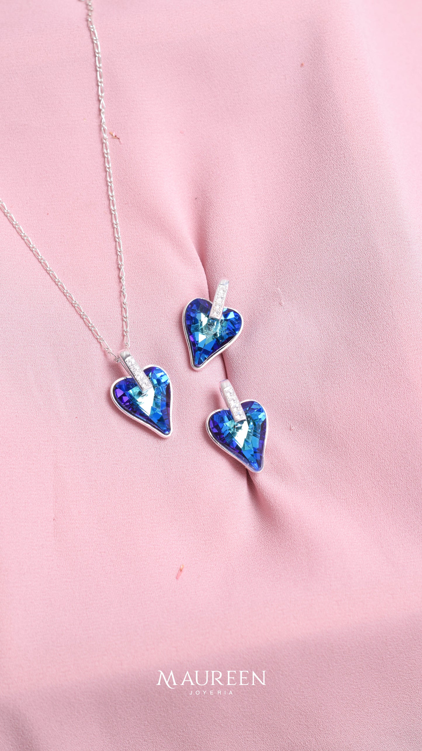 Juego corazon punteagudo cristal swarosky - Plata