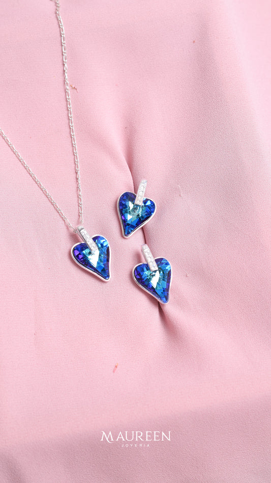 Juego corazon punteagudo cristal swarosky - Plata