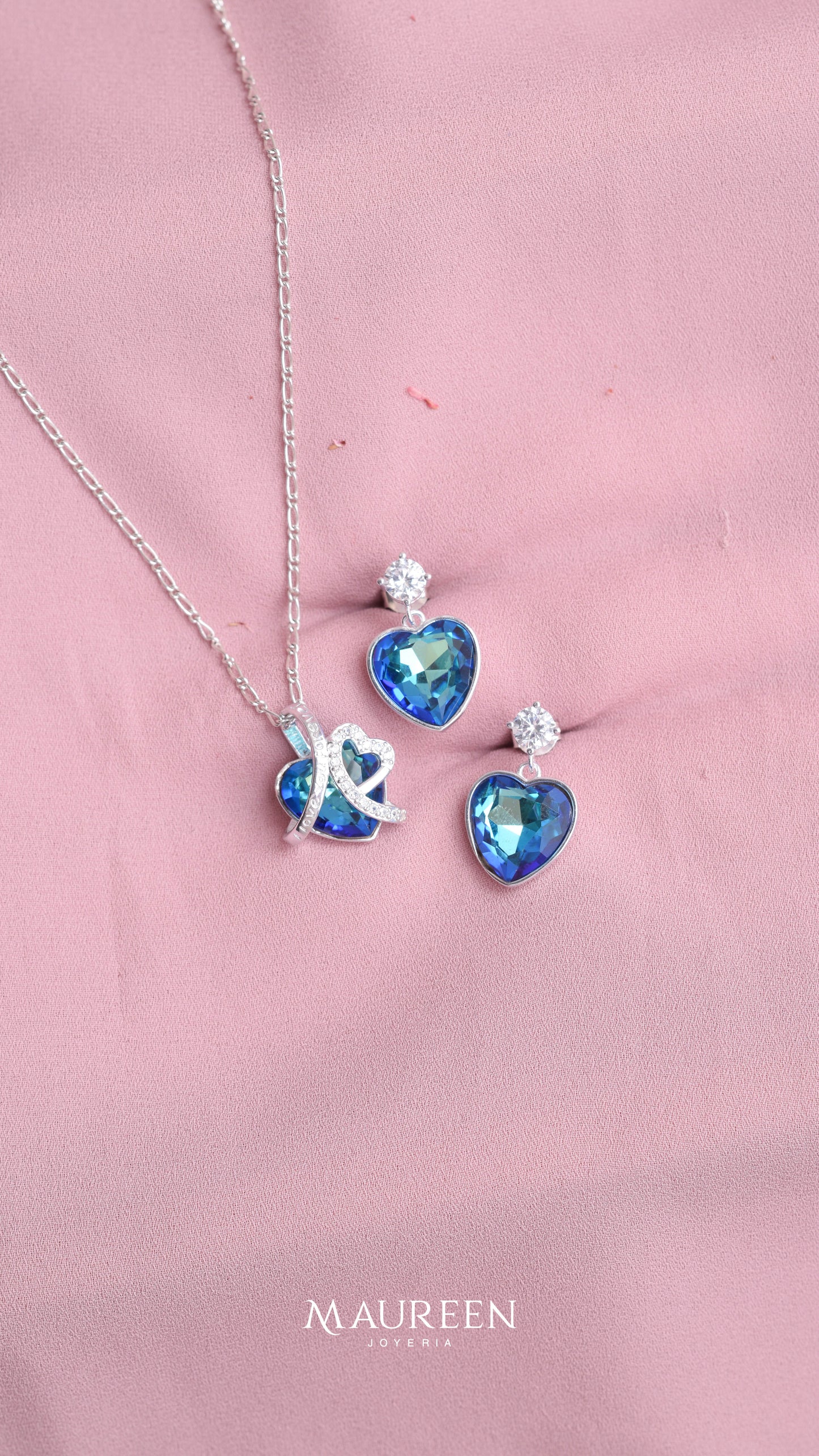 Juego corazon cristal swarosky azul - Plata