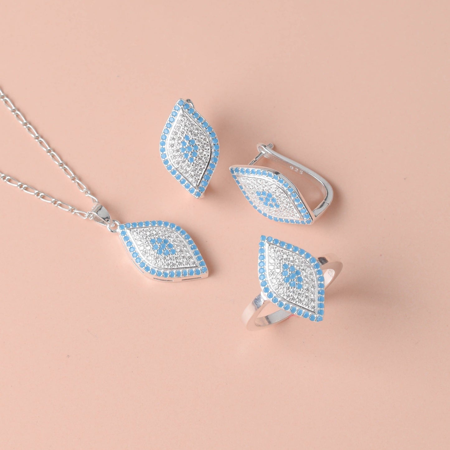 Juego gota celeste con circones - Plata