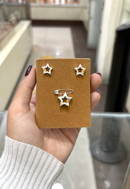 Juego estrella pegado con circon - Plata