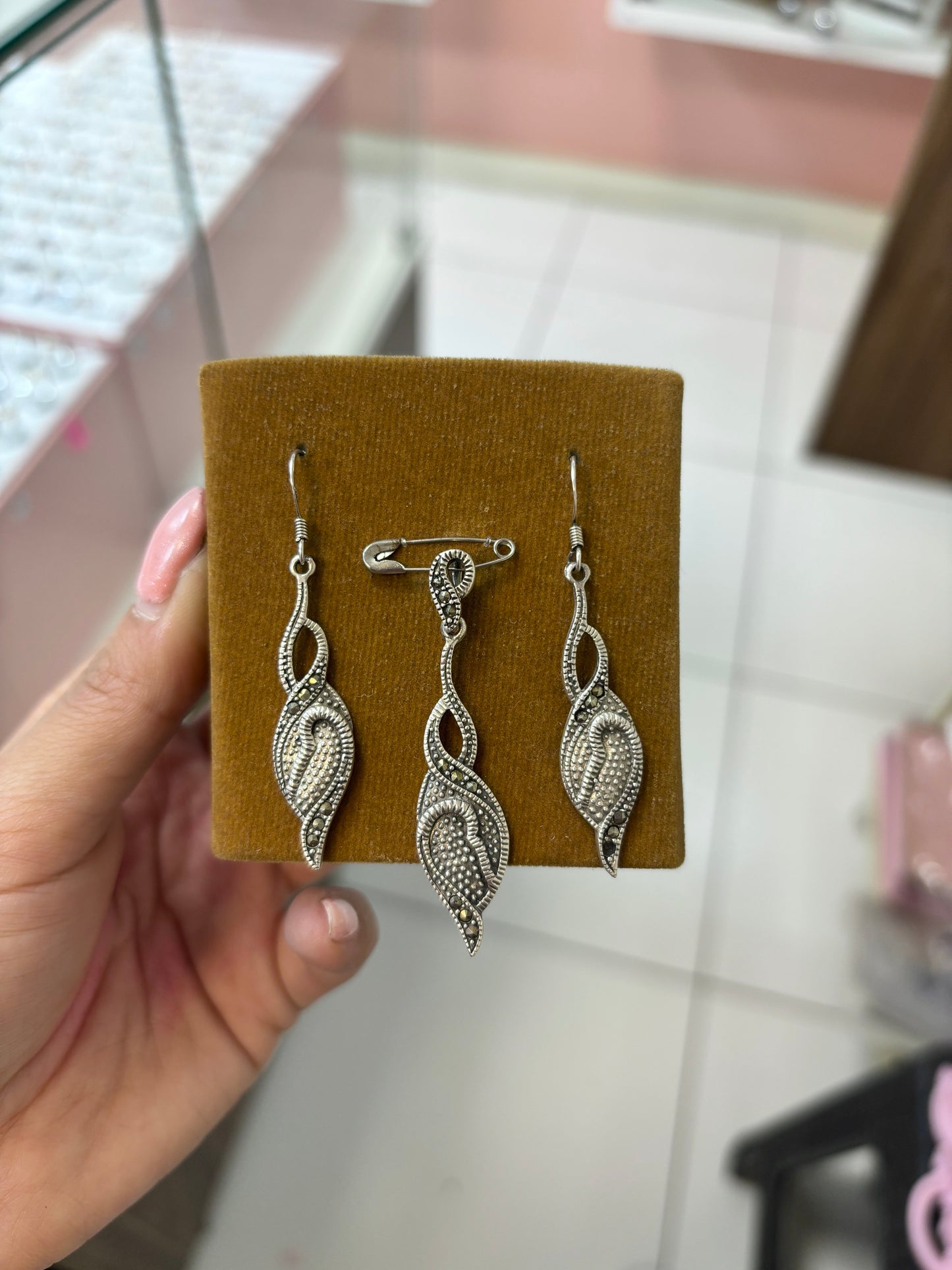 Juego gota colgante marquesita - Plata