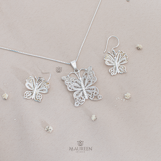 Juego mariposa filigrana colgante - Plata