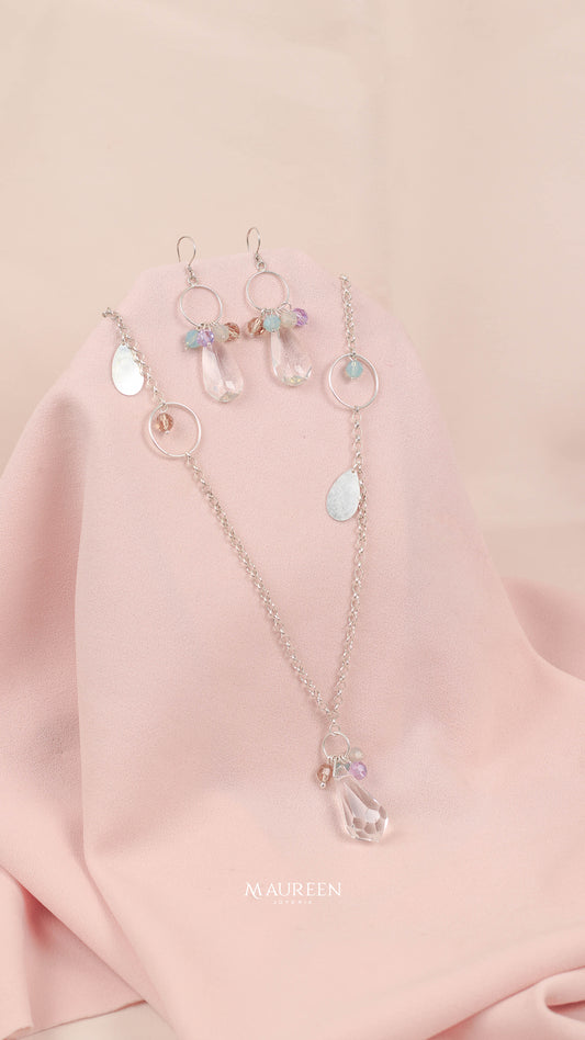 Juego cristal gota con multicolores  - Plata