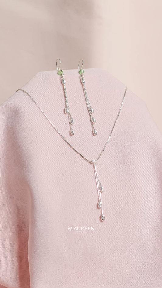 Juego colgante diamantado con circones verdes - Plata