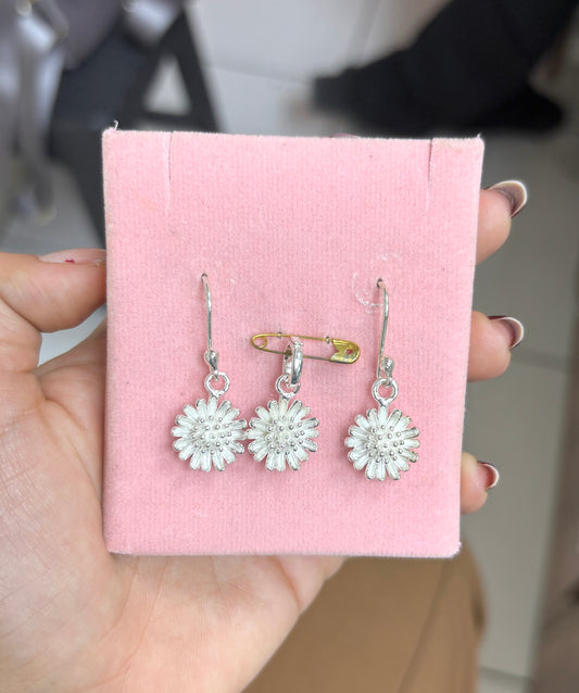 Juego flor petalos en capa colgante - Plata