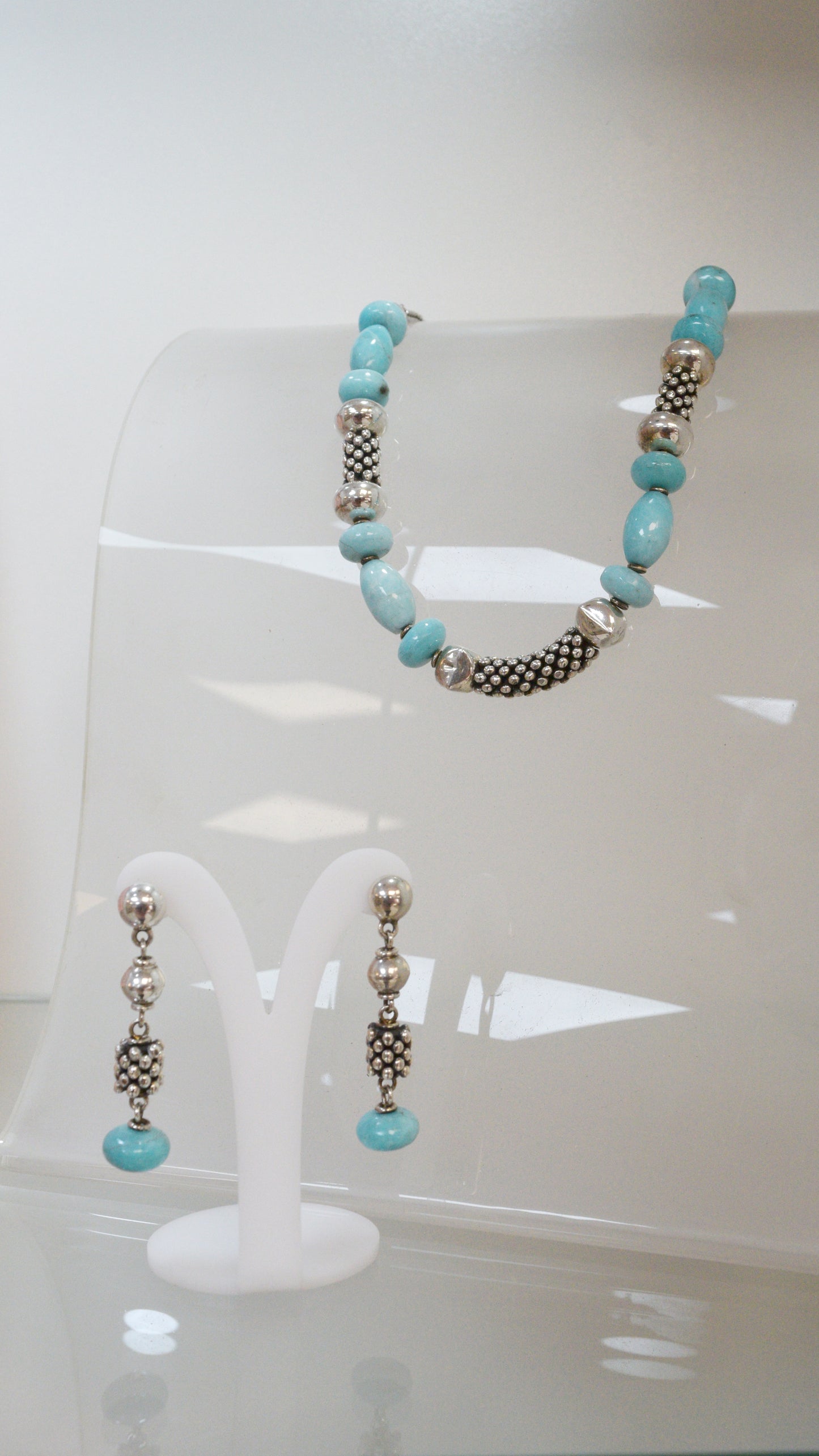 Juego piedra natural turquesa -Plata quemada