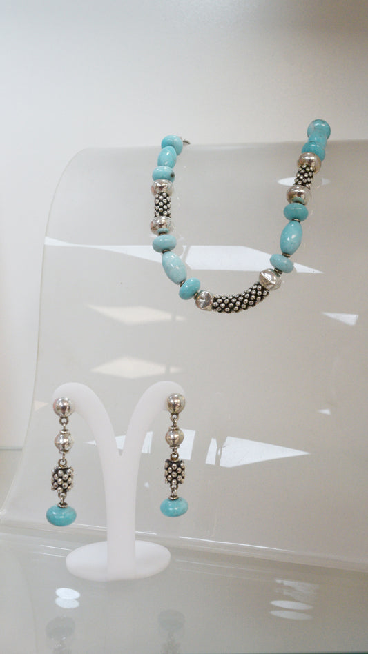 Juego piedra natural turquesa -Plata quemada