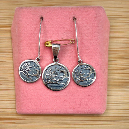 Juego sol y luna pasante - plata quemada