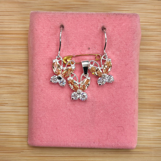 Juego mariposa champange colgante - plata