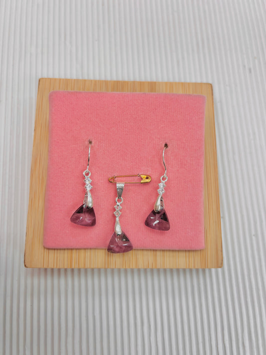 Juego tornasolado triangular colgante - plata