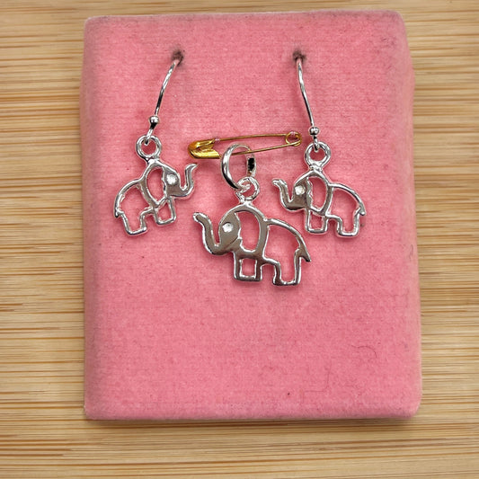 Juego elefante calado colgante - plata