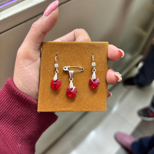 Juego corazón rojo cristal swa - Plata