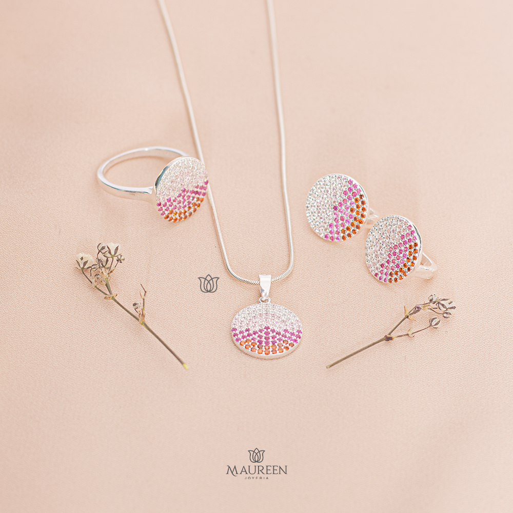 Juego circular circones pegado + anillo - Plata