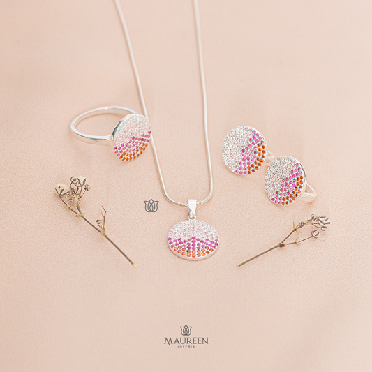 Juego circular circones pegado + anillo - Plata