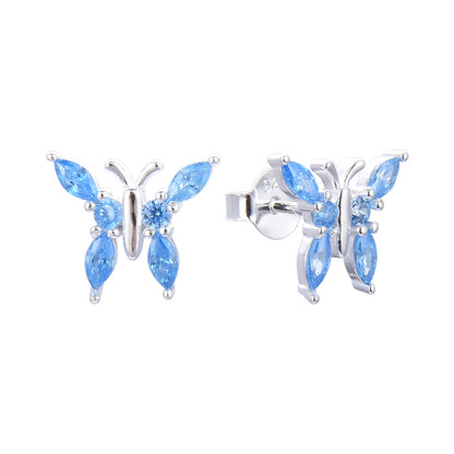 Arete mariposa cristal celeste pegado- Plata
