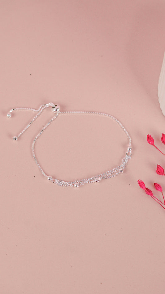 Pulsera ajustable cadenas con esferas - Plata
