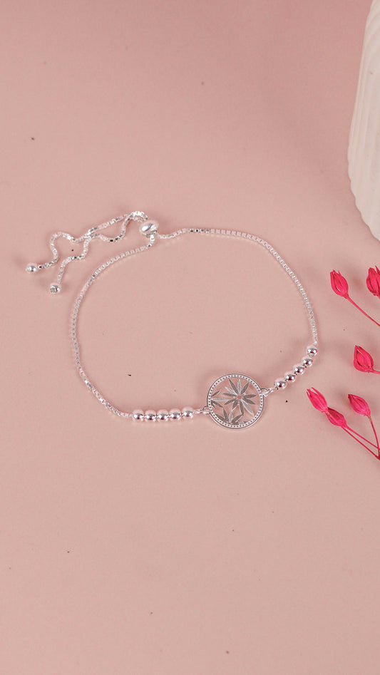 Pulsera ajustable flor con esferas - Plata