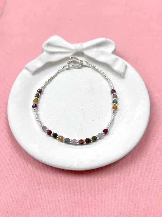 Pulsera piedra natural turmalina con tubos entorchados - Plata