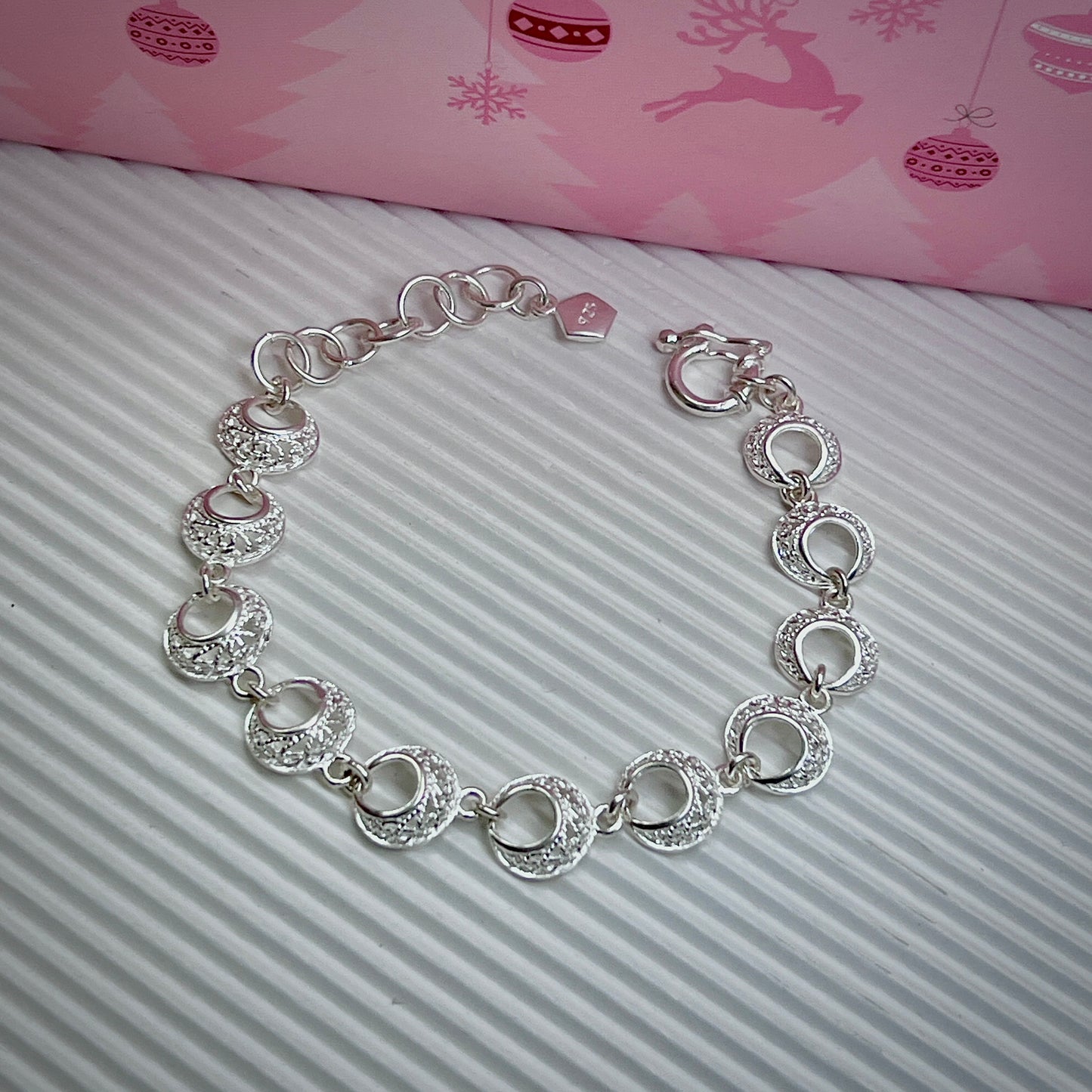 Pulsera circulos media luna filigrana - plata