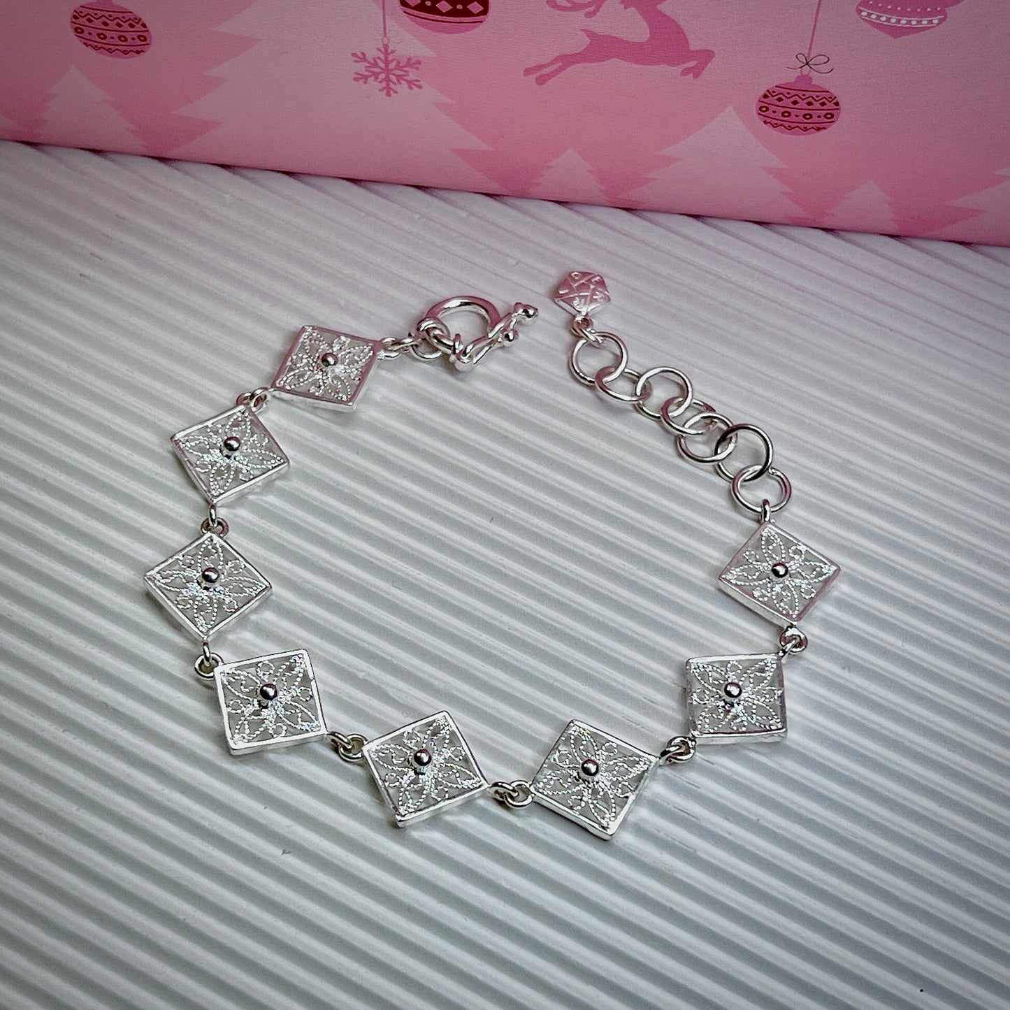 Pulsera rombos con puntos filigrana