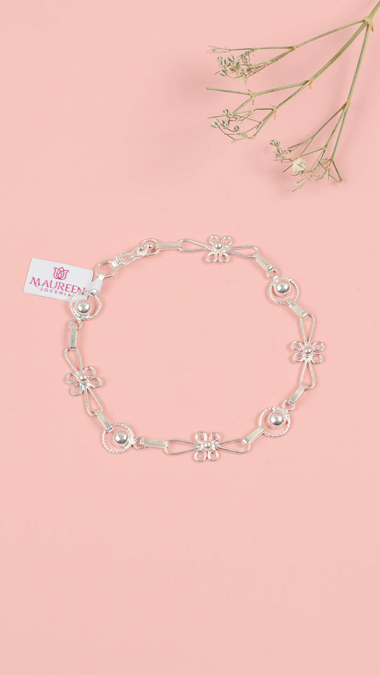 Pulsera flor con circulo  - Plata