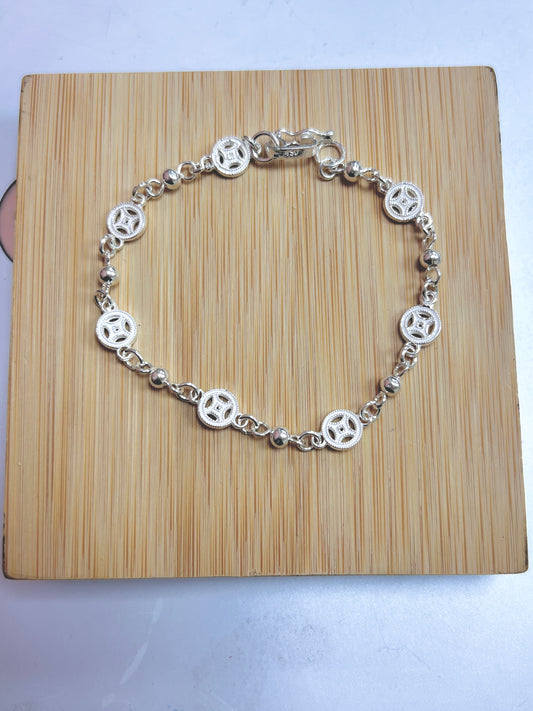 Pulsera moneda de la fortuna y esferas - plata