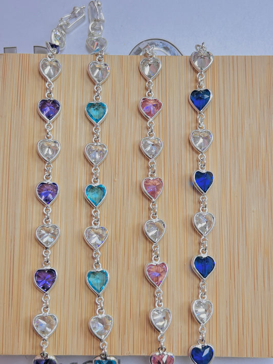 Pulsera corazon circones de color - plata
