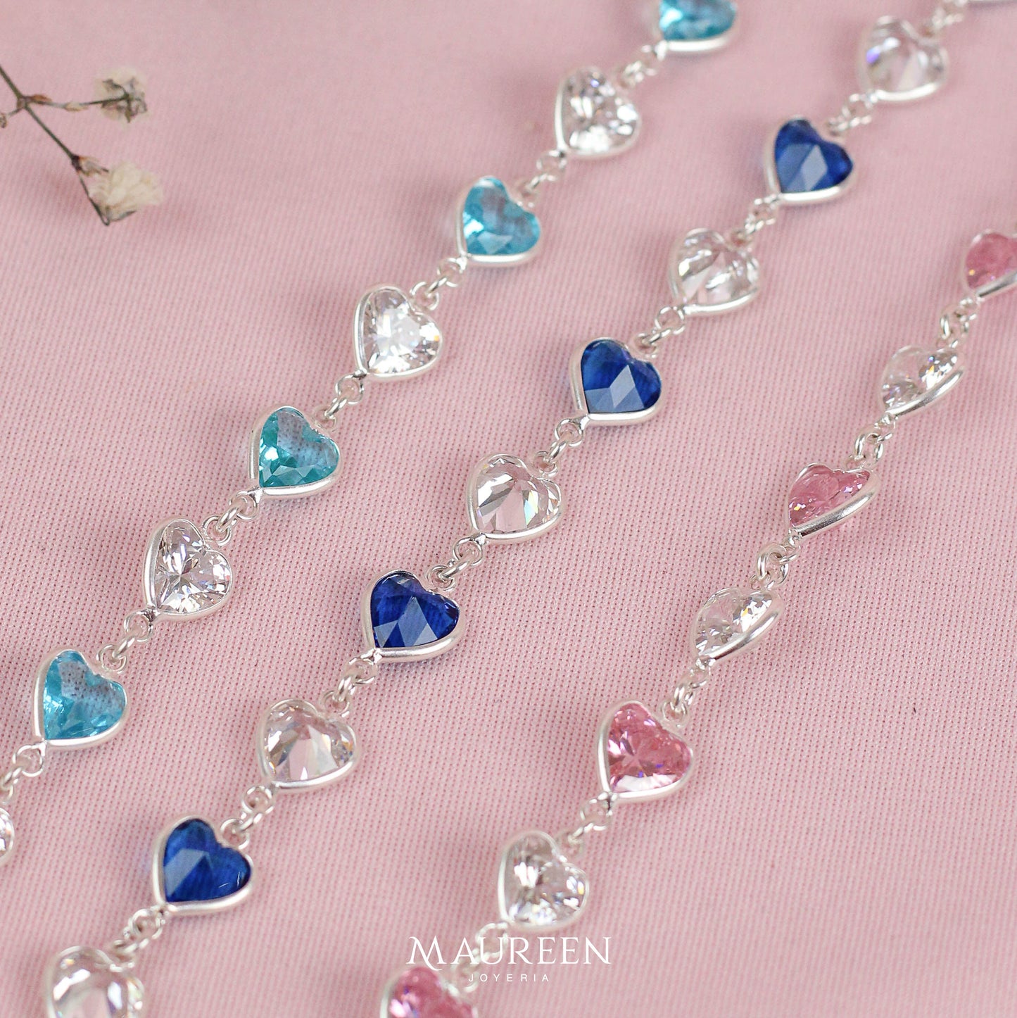 Pulsera corazon circones de color - plata