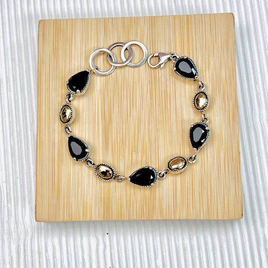 Pulsera gota onix - plata con oro